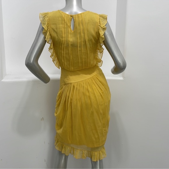 BCBGMAXAZRIA Bamboo Ruffles Silk Dress Yellow Runway Size 0 - Picture 6 of 15